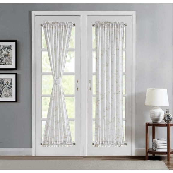 WARM HOME DESIGNS White Set of 2 Printed Velvet French Door Curtains 30 x 72 with 2 Tie-Backs. IFD White 30x72