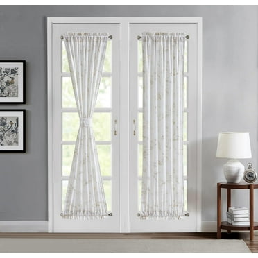WARM HOME DESIGNS White Set of 2 Printed Velvet French Door Curtains 30 x 72 with 2 Tie-Backs