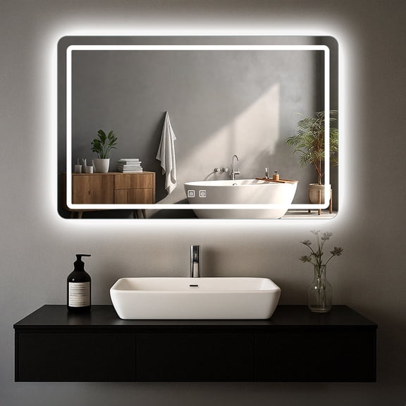 WARM&LOVE 24"x36" Anti-Fog LED Bathroom Mirror, Dimmable Wall Mounted Vanity Mirror with Dual Light Source, 3-Color Lighting Modes, Rectangular Makeup Mirror for Bathroom