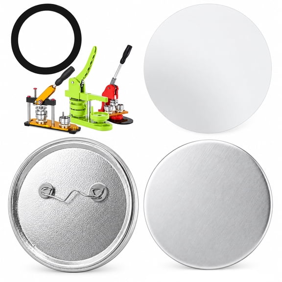 WARM&LOVE 32mm Button Maker Supplies, 100 Sets Round Badge Parts with Metal Shells, Pin Backs & Clear Film