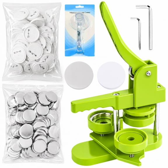 WARM&LOVE 58mm Button Maker Machine with 100 Button Parts, DIY Pin Badge Press Kit with Circle Cutter