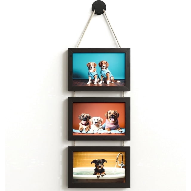 WARM&LOVE Black 5x7 Inch 3-Panel Hanging Wooden Picture Frame, Wall ...