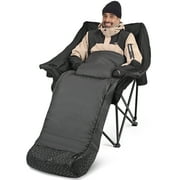 WARM-U-FEET Oversized Padded Comfort Camping Chair with Foot Pocket Blanket, Insert Hand Warmer to Convert into a DIY Heated Chair for Winter Outdoor Sports, Ice Fishing, Hunting, and RV
