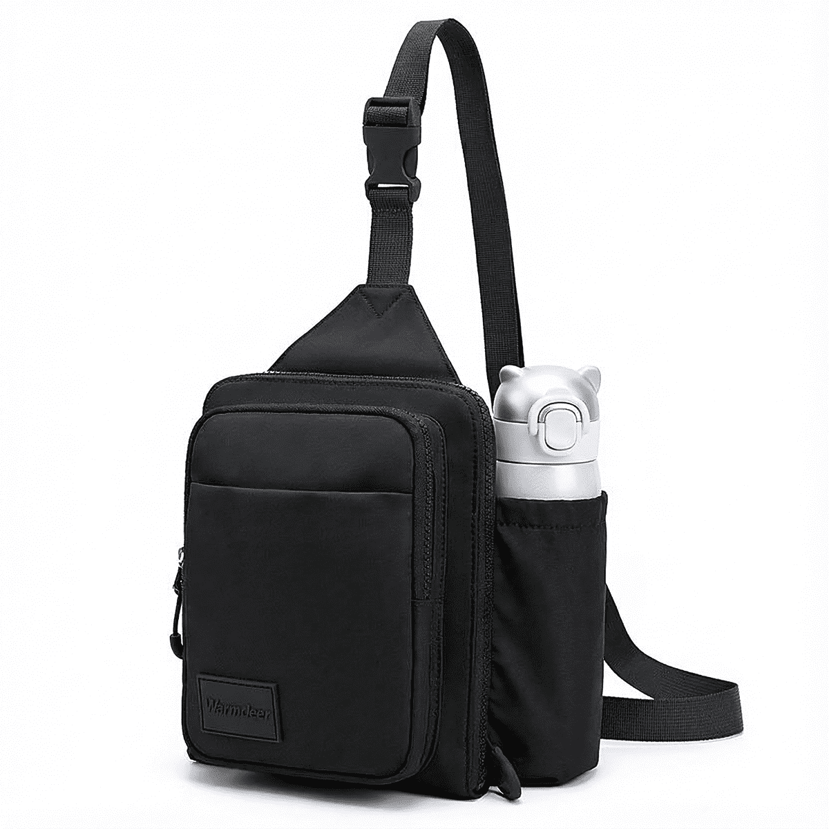 Warmdeer Anti-Theft Sling Bag with Bottle Holder, Water Resistant Crossbody Chest Bag for Travel and Daily Use, Black