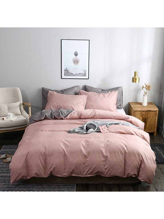 Pink Duvet Cover Sets King Size 100% Washed Duvet Cover Super Soft Microfiber 3 Pieces Luxury Soft Bedding Sets 1 Duvet Cover 104x90 inches and 2 Pillow Shams