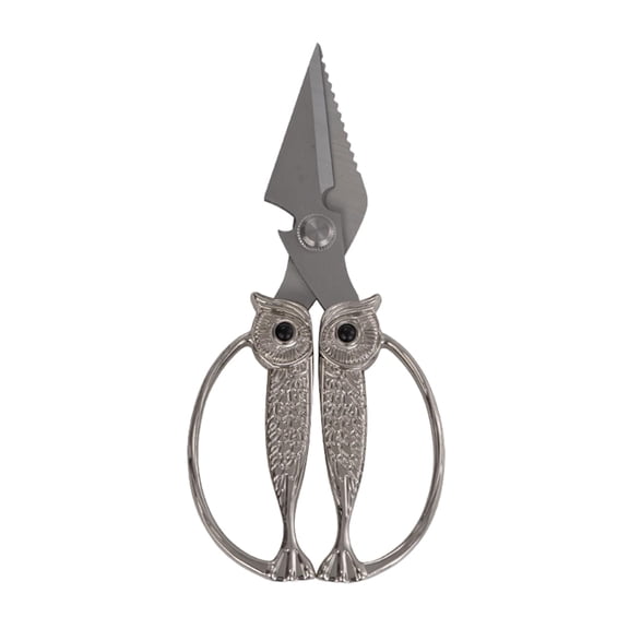 WARMHEART Owl Kitchen Scissors All Purpose, Stainless Steel Heavy Duty Sharp Shears for Meat, Chicken, Fish, Poultry, Herb, Bread (Pearl, Large)