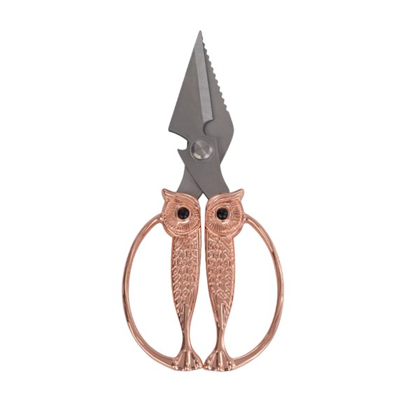 WARMHEART Owl Kitchen Scissors All Purpose, Stainless Steel Heavy Duty Sharp Shears for Meat, Chicken, Fish, Poultry, Herb, Bread (Rose gold, Large)
