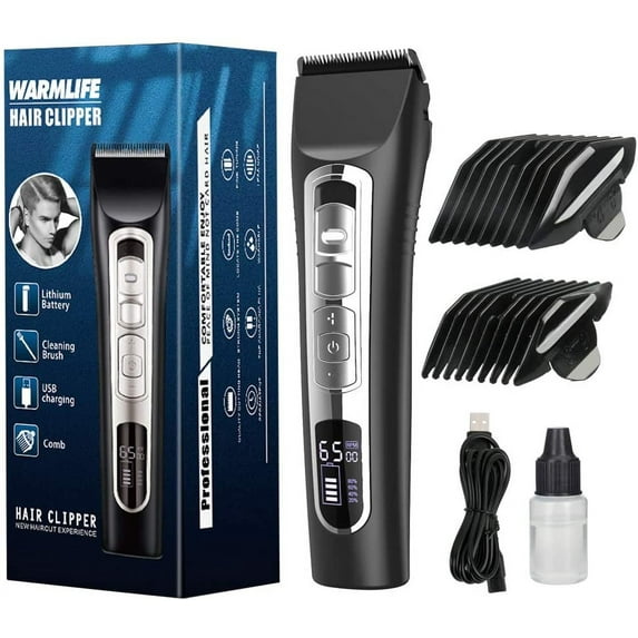 WARMLIFE Hair Clippers for Men Professional, Electric Mens Cutting Kit, Premium Hair Trimmer with LED Display, 3 Speed, 4 Comb Accessories, X6-silver