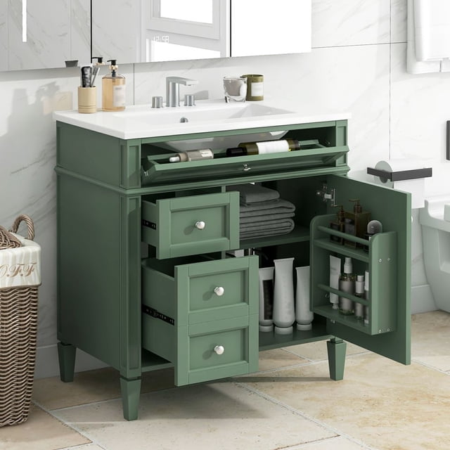 WARMMUSE 30'' Bathroom Vanity with Single Sink Combo, Bathroom Storage Vanity with 2 Soft-Close ...
