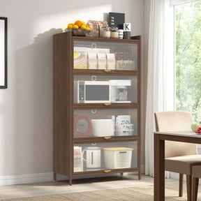 WARMMUSE 4-Tier Kitchen Pantry Storage Cabinet with Flip-up Doors, Metal Freestanding Kitchen Bakers Rack with Storage for Dining Study Kitchen Living Room
