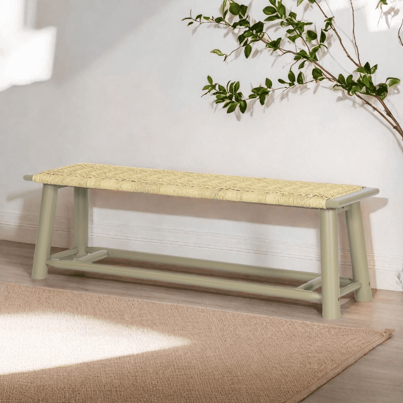 WARMMUSE 59''Solid Wood Rattan Bench, Farmhouse Modern Moisture ...