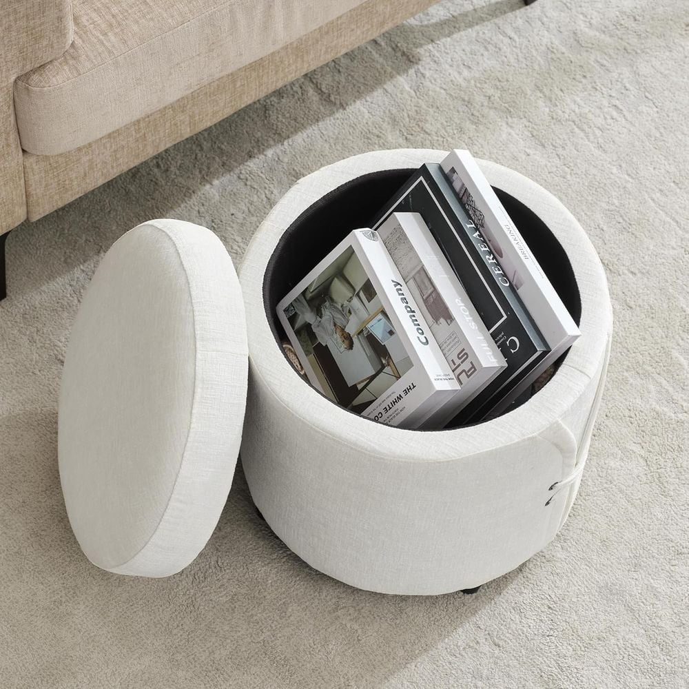 WARMMUSE Small Round Storage Ottoman, 16.5" Tufted Upholstered Vanity ...
