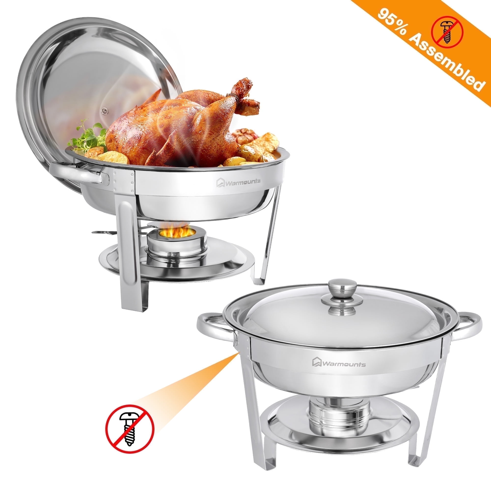 Round 5QT Stainless Steel Chafing Dish Buffet Set with Lid Holder (Set of 2)