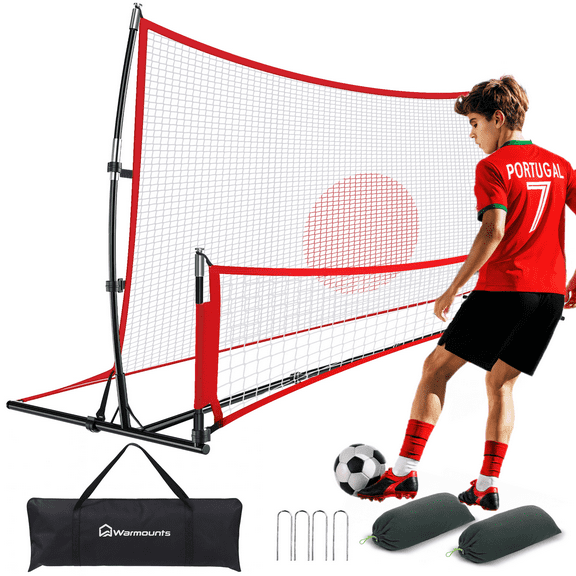 WARMOUNTS 2-IN-1 Portable Soccer Trainer Rebounder Net with Carrying Bag, 73"x49" Soccer Bounce Back Net for Solo/Team Practice, Soccer Training Net w/ Target