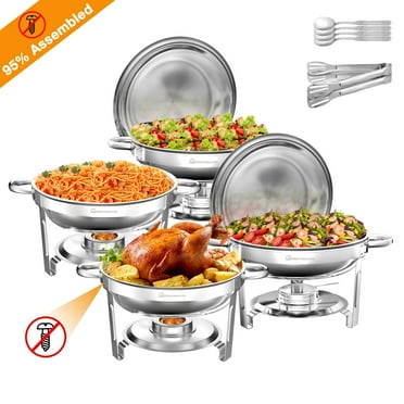WARMOUNTS 4-Pack Chafing Dish Buffet Set, 5QT Round Buffet Servers and Warmers Set, Stainless Steel Catering Food Warmer with Lid & Holder for Party