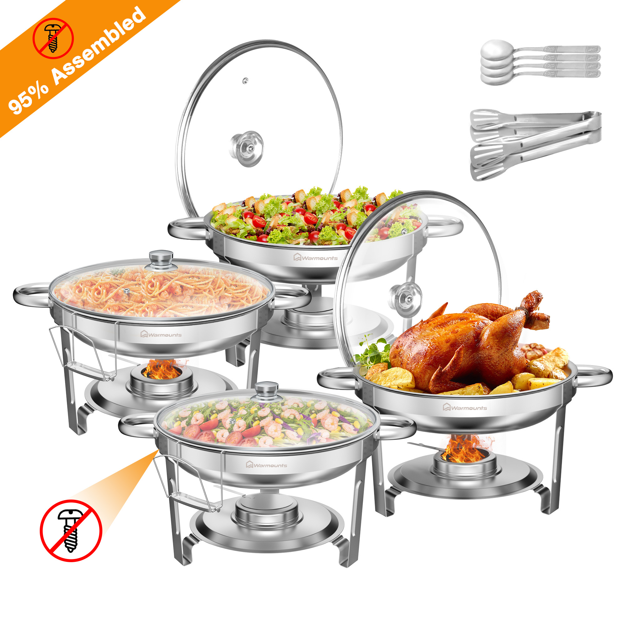 Food Heaters Party Buffets,Round Catering Warmer Server,Hot Pot Buffet Sets,Stainless Steel