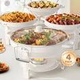thumbnail image 1 of WARMOUNTS White Chafing Dishes for Buffet 4 Pack, 5QT Maifanite Coating Round Chafing Dish Buffet Set, Rolled-Rim Glass Lid & Lid Holder for Parties Serve Wedding Birthday Church Event, 1 of 11