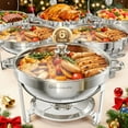 thumbnail image 1 of WARMOUNTS Round Chafing Dish Buffet Set 6 Pack, 5QT Buffet Chafe Warmer Set, Polished Stainless Steel Chafing Dish for Buffet with Glass Lid & Holder for Party Events, No Finger Cuts, 1 of 11