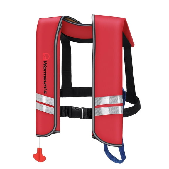 WARMOUNTS Automatic Inflatable Life Jacket w/ 5 Reflectors & Whistle, Adult PFD Survival Buoyancy Vest for Boating Fishing Sailing Kayaking for Men Women Max Waist Size: 50''