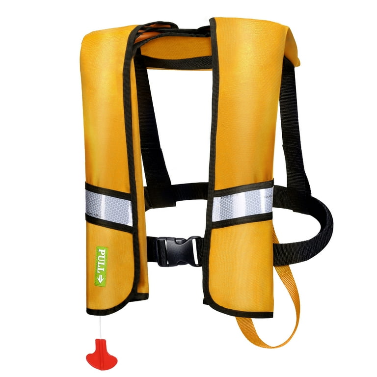 Warmounts Automatic Inflatable Life Jacket with Reflectors & Whistle, Adult PFD Survival Buoyancy Vest for Boating, Fishing, Sailing, Surfing