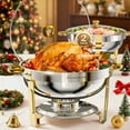 thumbnail image 1 of WARMOUNTS Gold Chafing Dish Buffet Set 2 Pack, 5QT Round Stainless Steel Chafers and Buffet Warmers Sets with Glass Lid & Lid Holder for Parties Catering Events, Polished & No Finger Cuts, 1 of 15