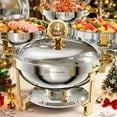 thumbnail image 1 of WARMOUNTS Gold Chafing Dish Buffet Set 4 Pack, 5QT Round Stainless Steel Chafers and Buffet Warmers Sets with Lid & Lid Holder for Parties Catering Events, Polished & No Finger Cuts, 1 of 13