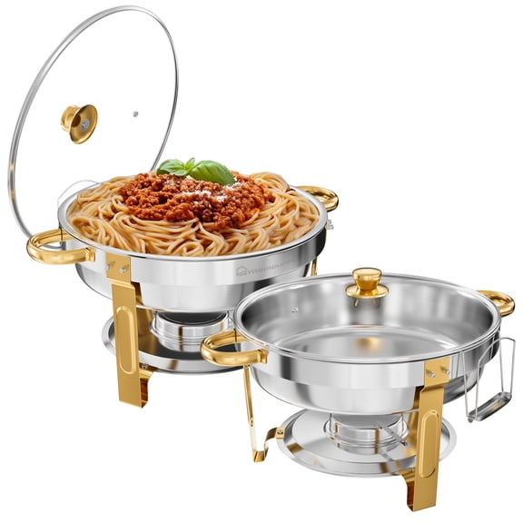 WARMOUNTS Chafing Dishes for Buffet 4 Pack, 6QT Round Chafing Dish Buffet Set Stainless Steel Buffet Food Warmers Sets for Catering Events Parties Dinners with Complete Set,Gold and Silver