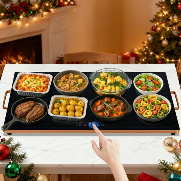 WARMOUNTS Electric Warming Tray 32''×18'', Adjustable Temperature, 10s Full Surface Heating, Smart Scheduling + Timer, Intelligent Digital Display, Food Warmer for Parties, Buffet, Home Use