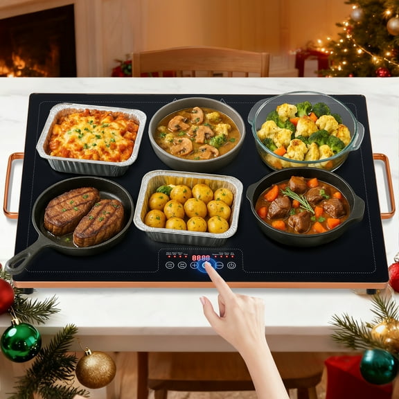 WARMOUNTS Electric Warming Tray 24''×16'', Adjustable Temperature, 10s Full Surface Heating, Smart Scheduling   Timer, Intelligent Digital Display, Food Warmer for Parties, Buffet, Home Use