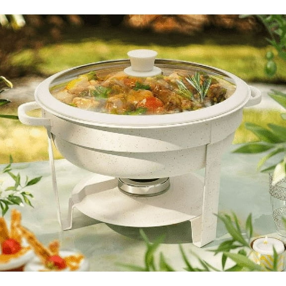 WARMOUNTS Fully Coated 5QT Chafing Dish with Glass Lid, Ceramic White Style