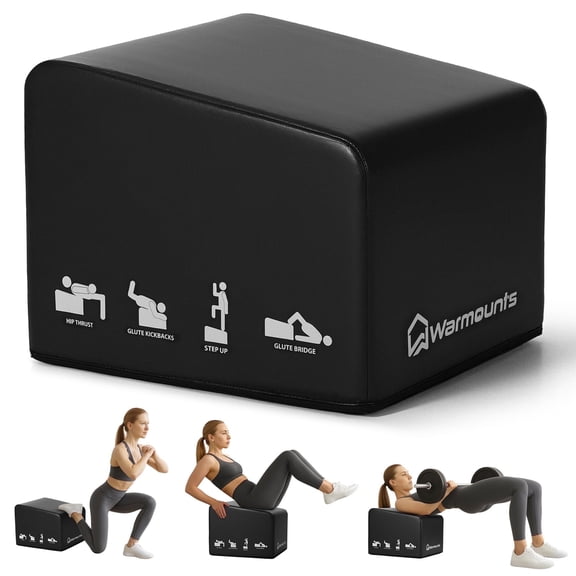 WARMOUNTS Hip Thrust Bench 700 Lbs, 18" x 16" Multi-Functional Total Body Workout Box for Hip Thrust Box, Glute Bridge, Box Jump Training, Foam Plyometric Jump Box at Home Gym