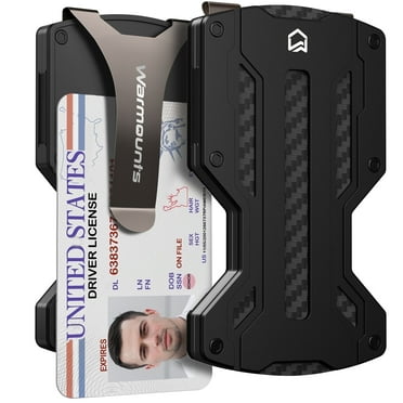 WARMOUNTS Men's Metal Wallet, Carbon Fiber Wallet with Money Clip & Credit Card Holder, RFID Blocking Minimalist Front Pocket Wallet, Present for Men in Christmas Valentine's Day, Black