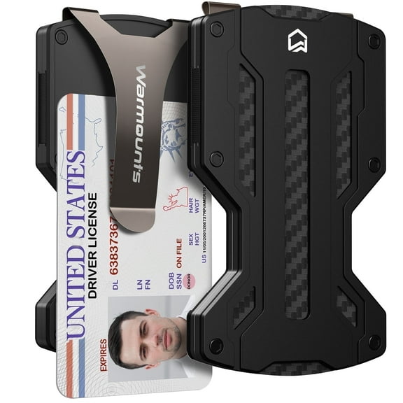 WARMOUNTS Men's Metal Wallet, Carbon Fiber Wallet with Money Clip & Credit Card Holder, RFID Blocking Minimalist Front Pocket Wallet, Present for Men in Christmas Valentine's Day, Black