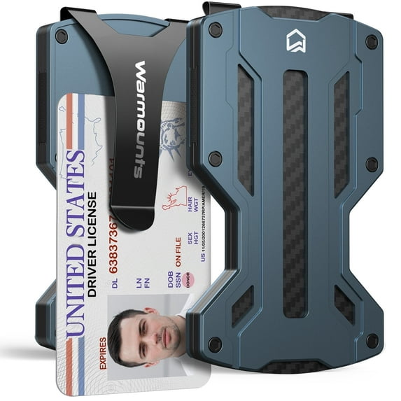 WARMOUNTS Men's Metal Wallet, Slim Carbon Fiber Wallet with Money Clip & Credit Card Holder, RFID Blocking Minimalist Front Pocket Wallet, Present for Men in Christmas Valentine's Day, Blue