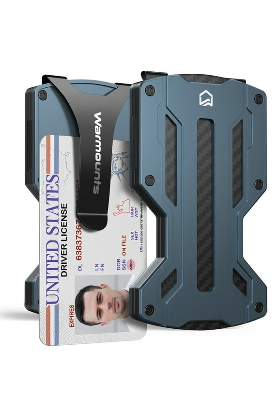 Men's Metal Wallet, Slim Carbon Fiber Wallet with Money Clip & Credit Card Holder, RFID Blocking Minimalist Front Pocket Wallet, Present for Men in Christmas Valentine's Day, Blue