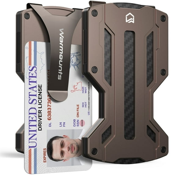 WARMOUNTS Men's Metal Wallet, Slim Carbon Fiber Wallet with Money Clip & Credit Card Holder, RFID Blocking Minimalist Front Pocket Wallet, Present for Men in Christmas Valentine's Day, Brown