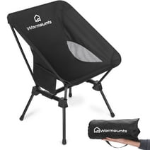WARMOUNTS Portable Camping Chair, 400LBS Folding Backpacking Chair w/ Side Pocket Carrying Bag, Ultralight Compact Beach Chair for Picnic Hiking Fishing, Black