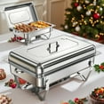 thumbnail image 1 of WARMOUNTS Rectangular Chafing Dishes for Buffet with Upgraded Multi-Size Food Pans (9QT, 2Pack), Large Chafing Dish Set w/Foldable Frame for Parties, Rolled Rim, 1 of 10