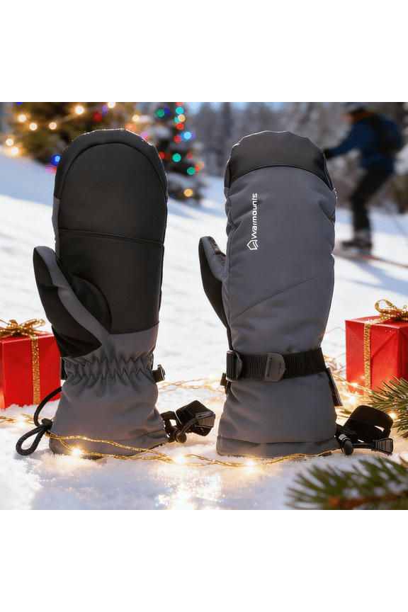 Winter Ski Mittens for Men & Women, 3M Thinsulate Touch Screen Snow Warm Ski Gloves for Adult, Waterproof Mittens for Cycling Skiing Shoveling Outdoor Sports, Grey, M