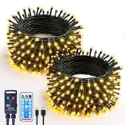 WARMTUYO 2 Pack LED String Lights Outdoor Waterproof- Total 200 LED 66FT With Remote, 8 Modes Warm White String Light for Outside Patio Yard Tree Garden Christmas Decorations