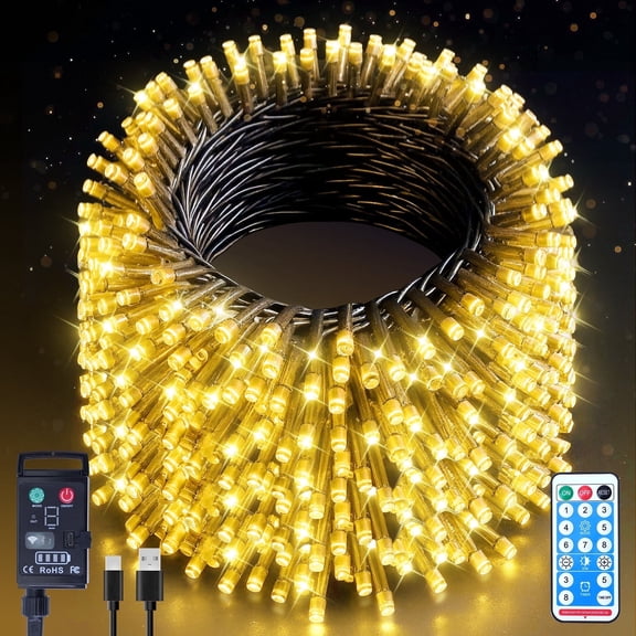 WARMTUYO 99FT 300 LED Christmas Tree Lights, Twinkle Fairy Lights String with 8 Flashing Modes String Lights for Indoor Bedroom Outdoor Xmas Trees Garland Wreath Holiday Decorations, Warm White