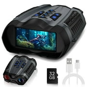WARMTUYO Night Vision Goggles, 10X Digital Zoom, 9 Level Infrared Hunting Binoculars for Adults, 3.5" HD Display High Powerful Digital Binoculars, with 32GB TF Card  - Gray