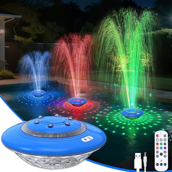 WARMTUYO Floating Pool Fountain with Light Show, Rechargeable with Remote, 9 Pool Light Modes & 3 Fountain Modes for Above Ground Pool, Pool Pond,Outdoor, Yard, Bird Baths