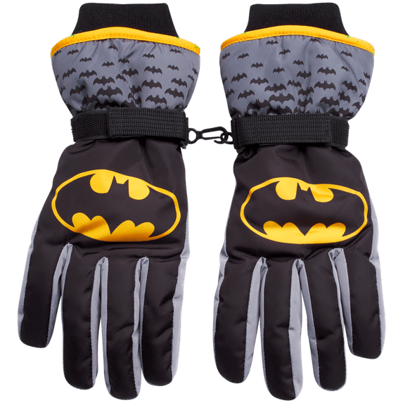 WARNER BROS Boys' Batman Ski Gloves - Superhero Logo Winter Ski Gloves or Mittens