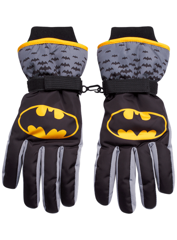 WARNER BROS Boys' Batman Ski Gloves - Superhero Logo Winter Ski Gloves or Mittens