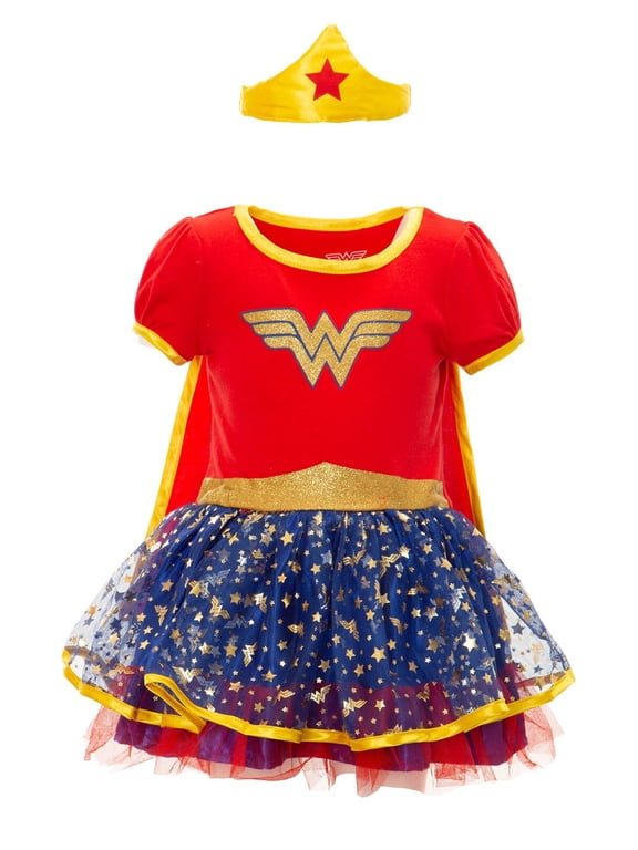 DC Comics Justice League Little Girls' Costume Dress Cape and Headband Set Wonder Woman Red