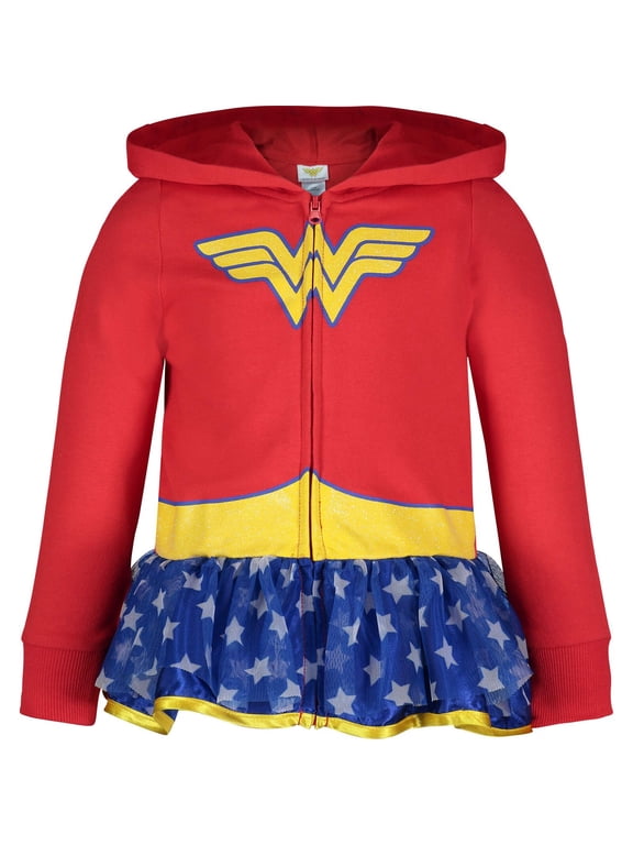 DC Comics Justice League Toddler Girls' Cosplay Zip-Up Hooded Jacket Wonder Woman Red