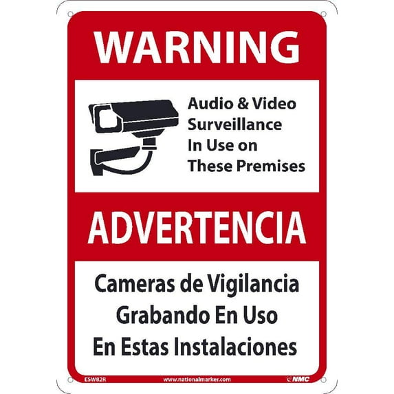 WARNING - Audio & Video Surveillance in Use on These Premises Sign - 7 in. x 10 in. PS Vinyl, Bilingual Sign with Graphic