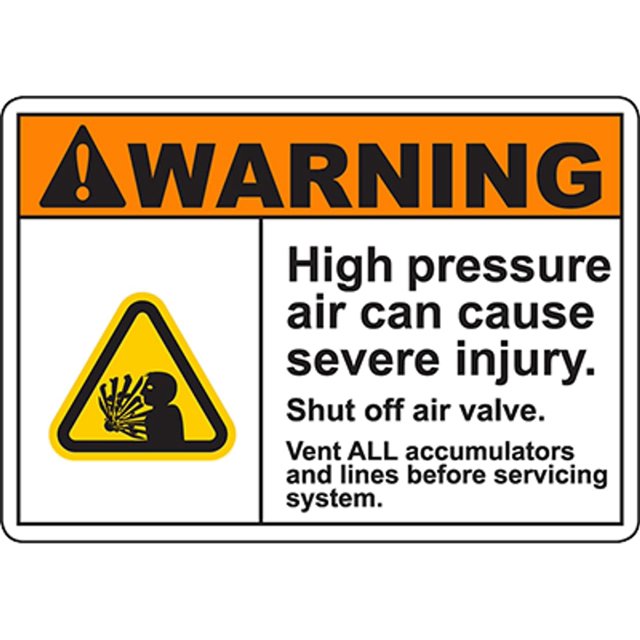 WARNING High Pressure Air Can Cause Injury Sign Safety Signs Machine