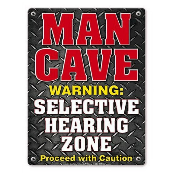 WARNING "MAN CAVE SELECTIVE HEARING ZONE" Proceed with Caution Parking Only (Sign) - 8.5" x 11"